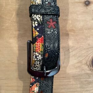 NWOT Women’s Floral Colorful mixed Media leather belt Boho Hippie Hipster LG